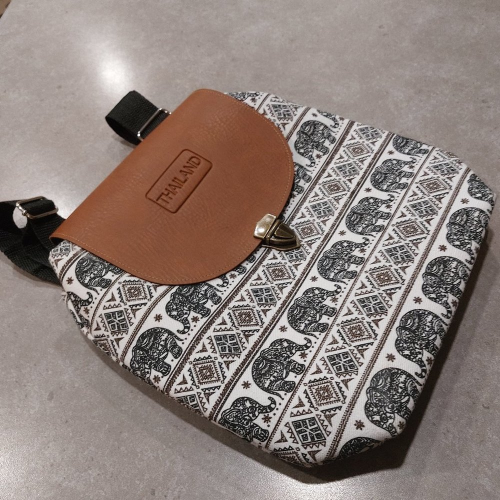 MADE IN THAILAND Women's Elephant Print Backpack/Shoulder Bag Front Flap - SML